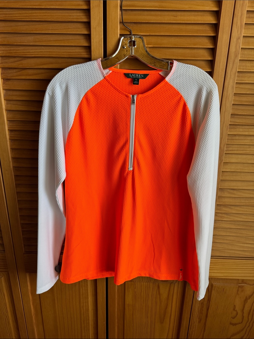 Lauren Ralph Lauren Orange and White Long-Sleeve Zip-Front Top